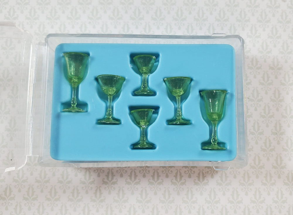 Dollhouse Stemware Green Fancy x6 plastic 1:12 Scale Miniature Glasses Chrysnbon - Miniature Crush