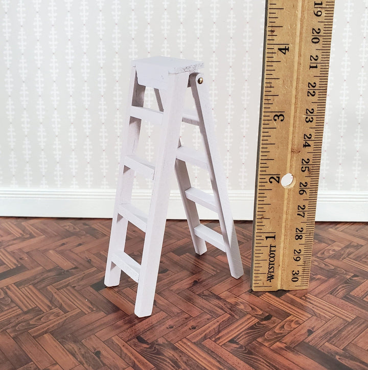 Dollhouse Step Ladder 4" Tall Wood Folds White 1:12 Scale Miniature Accessories - Miniature Crush