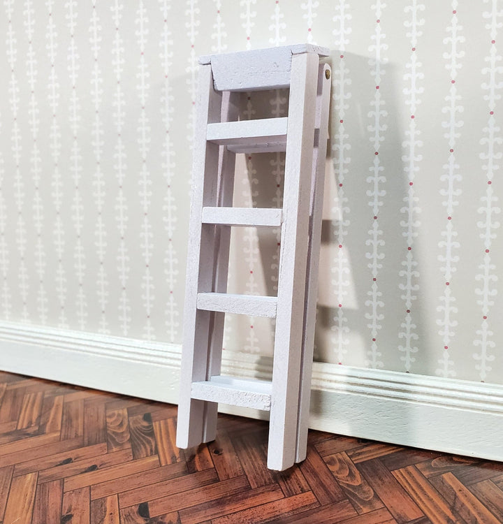 Dollhouse Step Ladder 4" Tall Wood Folds White 1:12 Scale Miniature Accessories - Miniature Crush