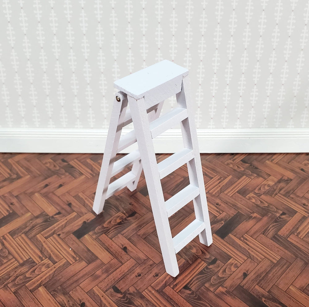 Dollhouse Step Ladder 4" Tall Wood Folds White 1:12 Scale Miniature Accessories - Miniature Crush