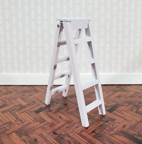 Dollhouse Step Ladder 4" Tall Wood Folds White 1:12 Scale Miniature Accessories - Miniature Crush