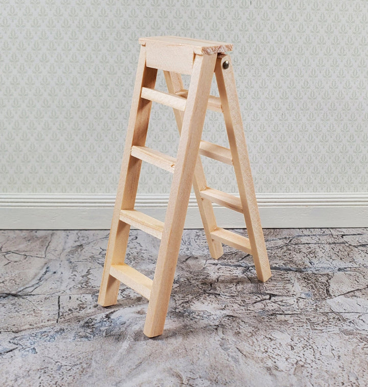 Dollhouse Step Ladder Short 4" Tall Wood Folds 1:12 Scale Miniature Accessories - Miniature Crush