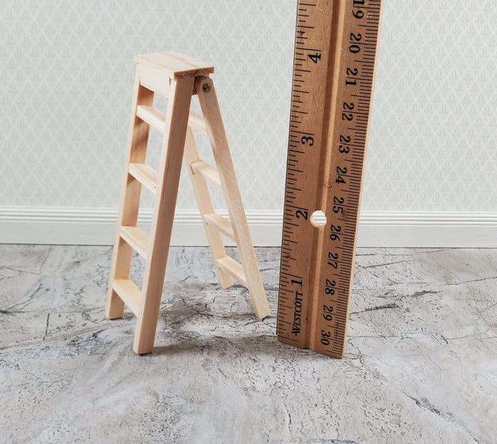 Dollhouse Step Ladder Short 4" Tall Wood Folds 1:12 Scale Miniature Accessories - Miniature Crush
