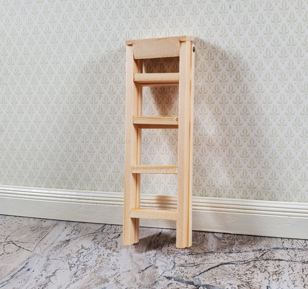 Dollhouse Step Ladder Short 4" Tall Wood Folds 1:12 Scale Miniature Accessories - Miniature Crush