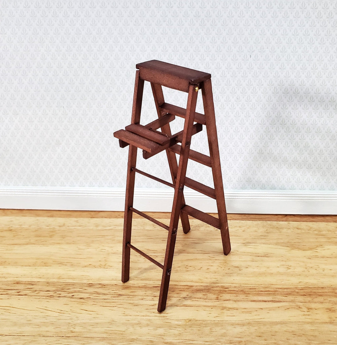 Dollhouse Step Ladder Tall Wood Folding w/Paint Shelf 5" 1:12 Scale Miniature - Miniature Crush