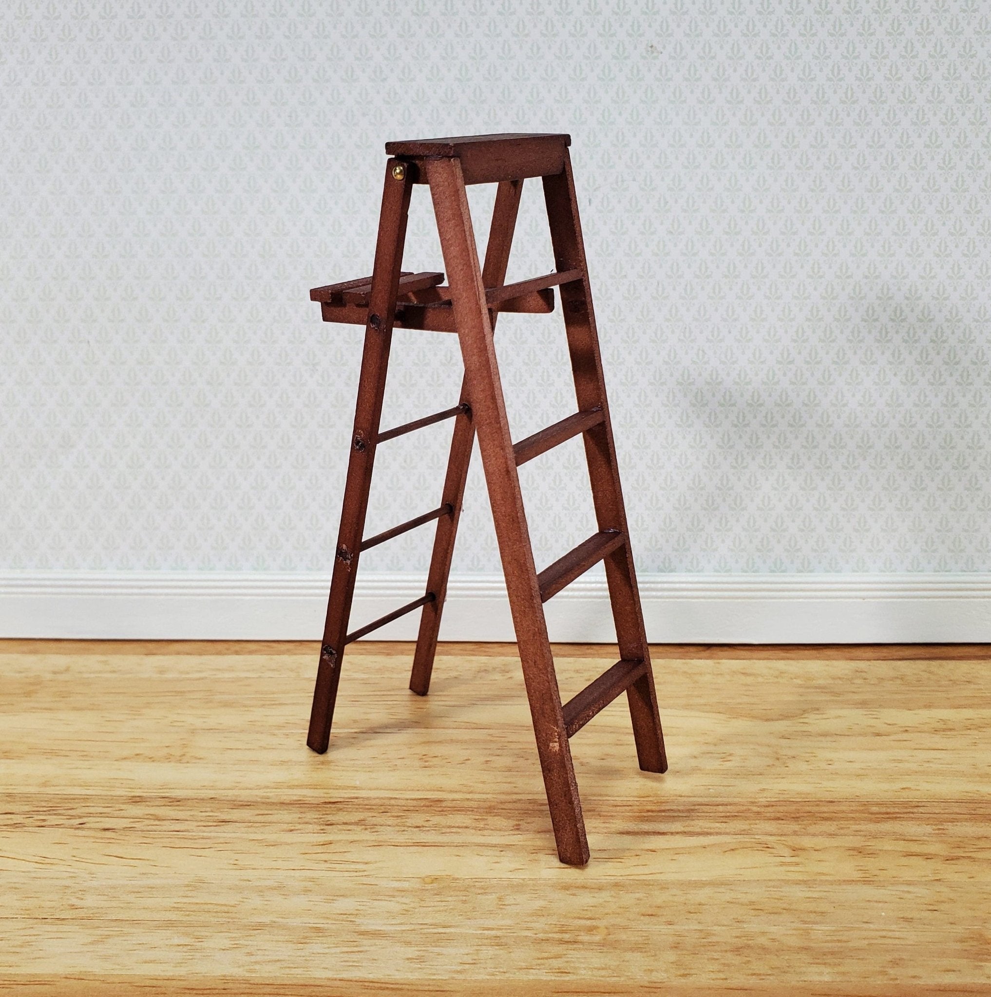 Dollhouse Step Ladder Tall Wood Folding w/Paint Shelf 5