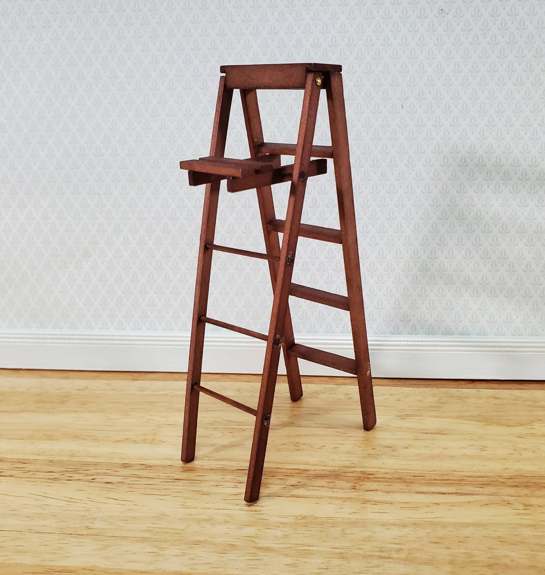 Dollhouse Step Ladder Tall Wood Folding w/Paint Shelf 5" 1:12 Scale Miniature - Miniature Crush