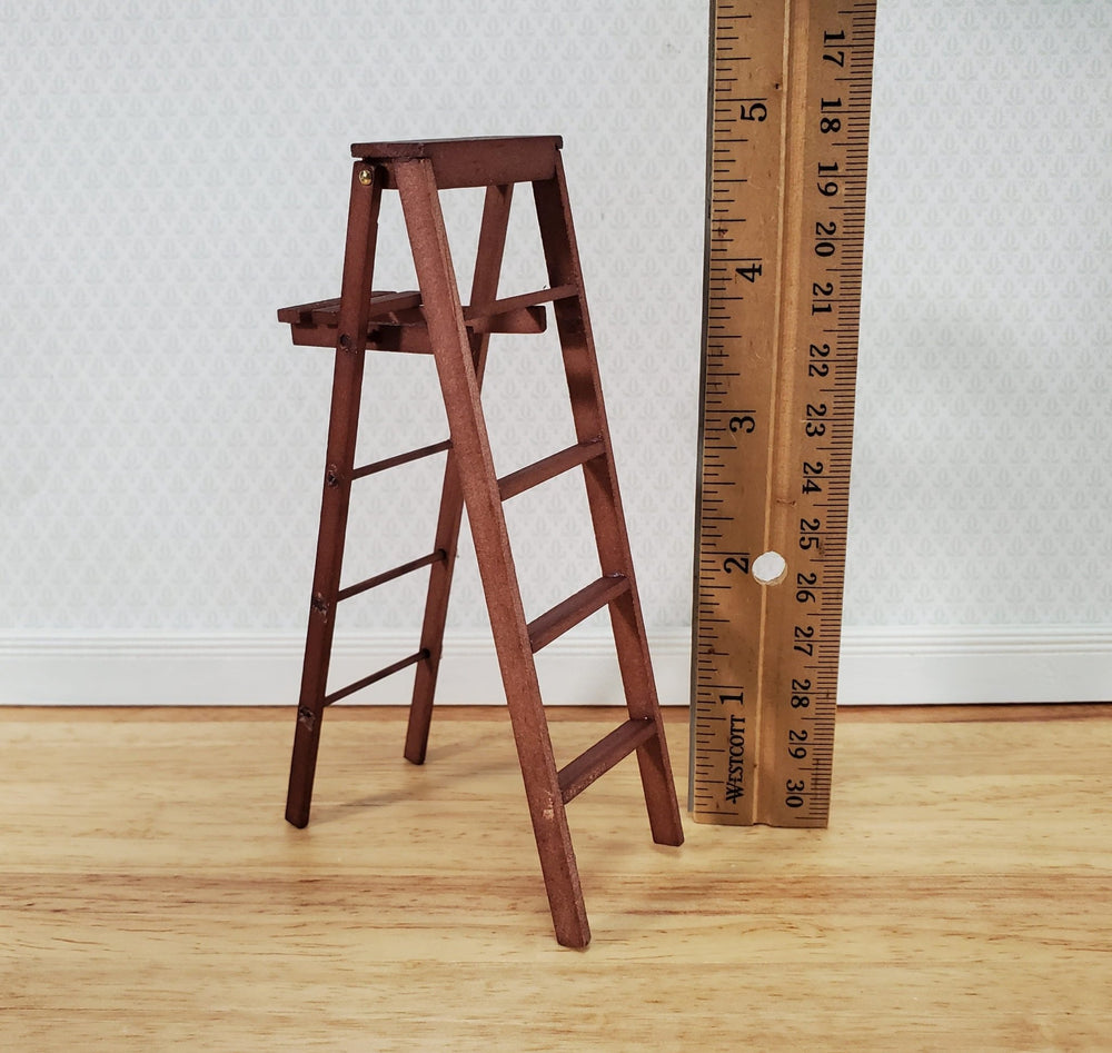 Dollhouse Step Ladder Tall Wood Folding w/Paint Shelf 5" 1:12 Scale Miniature - Miniature Crush