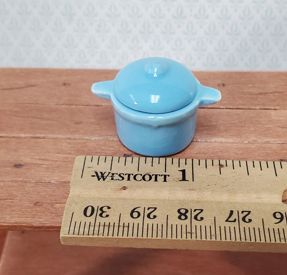 Dollhouse Stock Pot for Soups and Stews BLUE with Removable Lid 1:12 Scale Miniature Kitchen Dishes - Miniature Crush