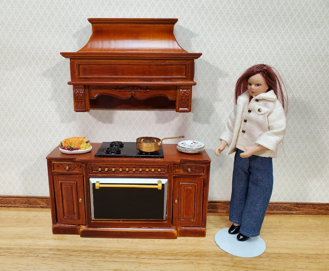 Dollhouse Stove Oven Cabinet Walnut Finish 1:12 Scale Miniature Kitchen Cupboard - Miniature Crush