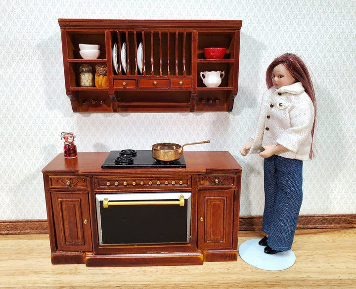 Dollhouse Stove Oven Cabinet Walnut Finish 1:12 Scale Miniature Kitchen Cupboard - Miniature Crush