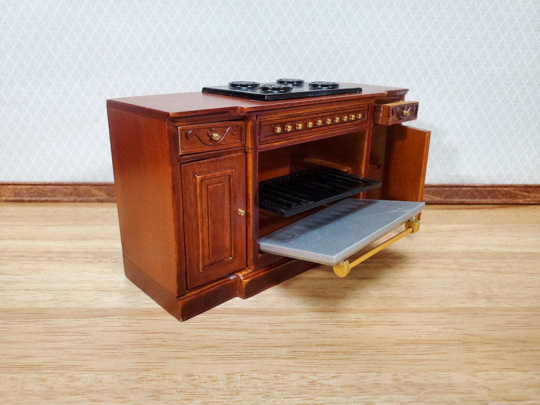 Dollhouse Stove Oven Cabinet Walnut Finish 1:12 Scale Miniature Kitchen Cupboard - Miniature Crush