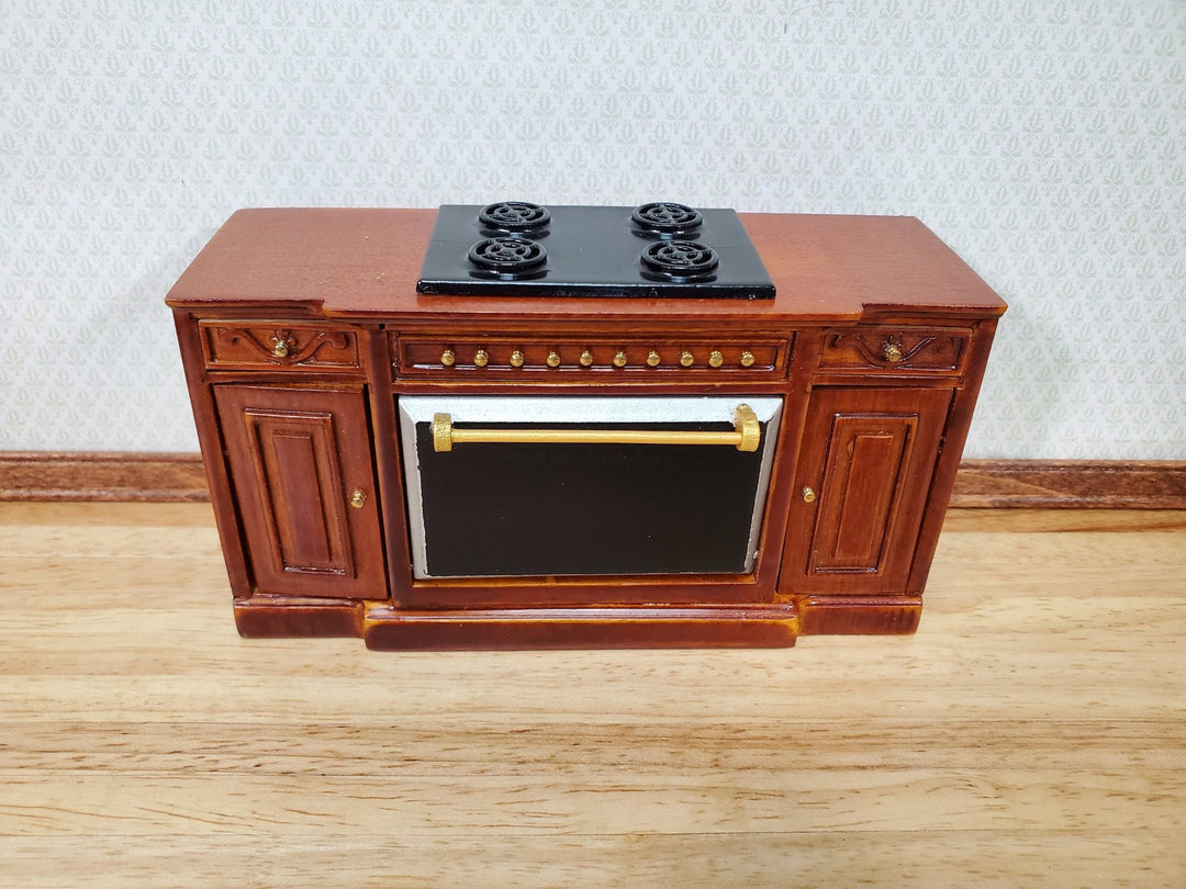 Dollhouse Stove Oven Cabinet Walnut Finish 1:12 Scale Miniature Kitchen Cupboard - Miniature Crush