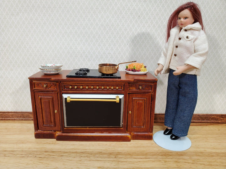 Dollhouse Stove Oven Cabinet Walnut Finish 1:12 Scale Miniature Kitchen Cupboard - Miniature Crush