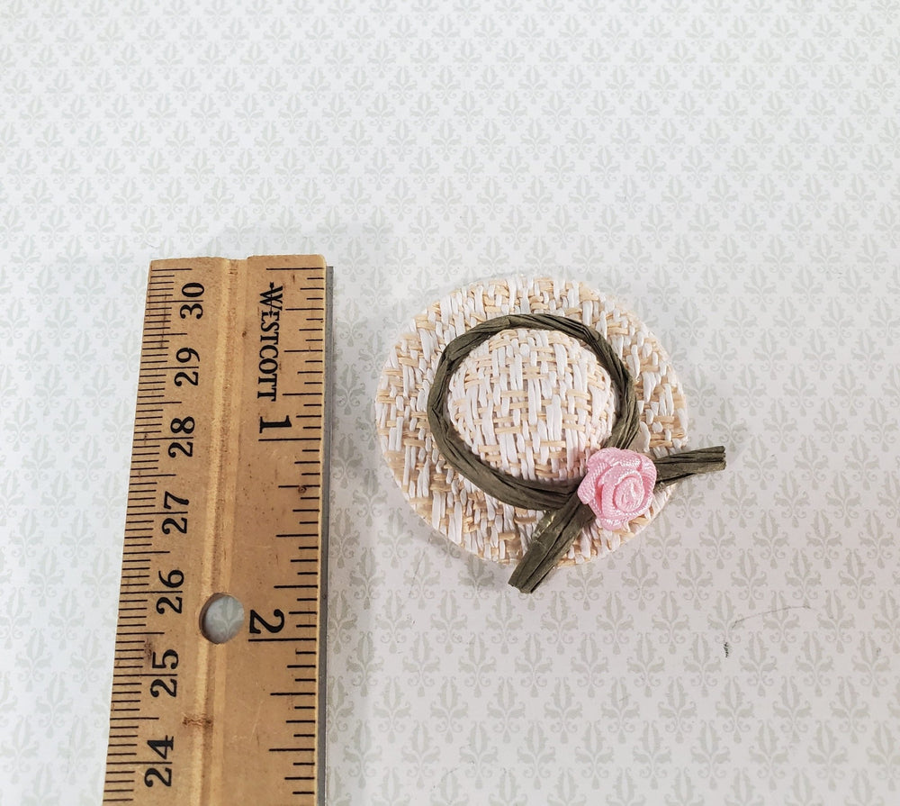 Dollhouse Straw Sun Hat with Pink Flower Wearable 1:12 Scale Miniature - Miniature Crush