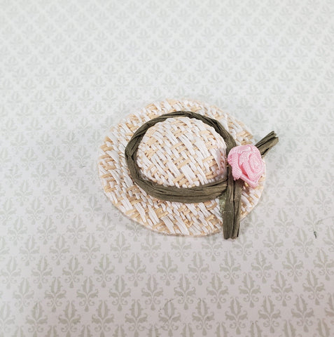 Dollhouse Straw Sun Hat with Pink Flower Wearable 1:12 Scale Miniature - Miniature Crush