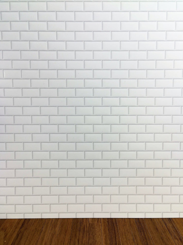 Dollhouse Subway Metro Wall Tile White Embossed Glossy Paper Use in 1:12 or 1/6 Scale - Miniature Crush