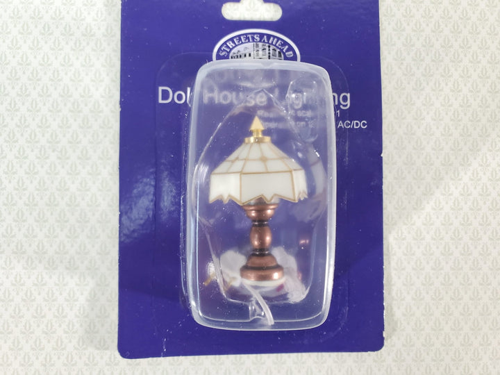 Dollhouse Table Lamp White Shade Bronze Base w/Plug 1:12 Scale Miniature 12 volt - Miniature Crush