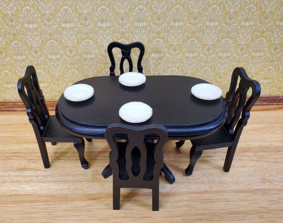 Dollhouse Table Oval Wood Black Finish 1:12 Scale Miniature Kitchen Dining Room - Miniature Crush