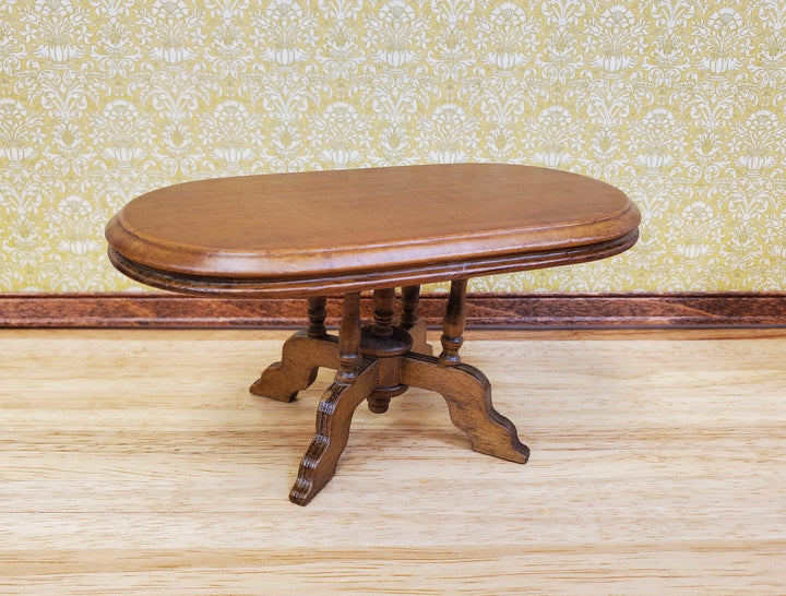 Dollhouse Table Oval Wood Walnut Finish 1:12 Scale Miniature Kitchen Dining Room - Miniature Crush