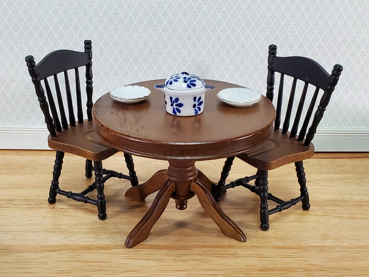 Dollhouse Table Round Pedestal Wood Walnut Finish 1:12 Scale Miniature Kitchen Dining Room - Miniature Crush