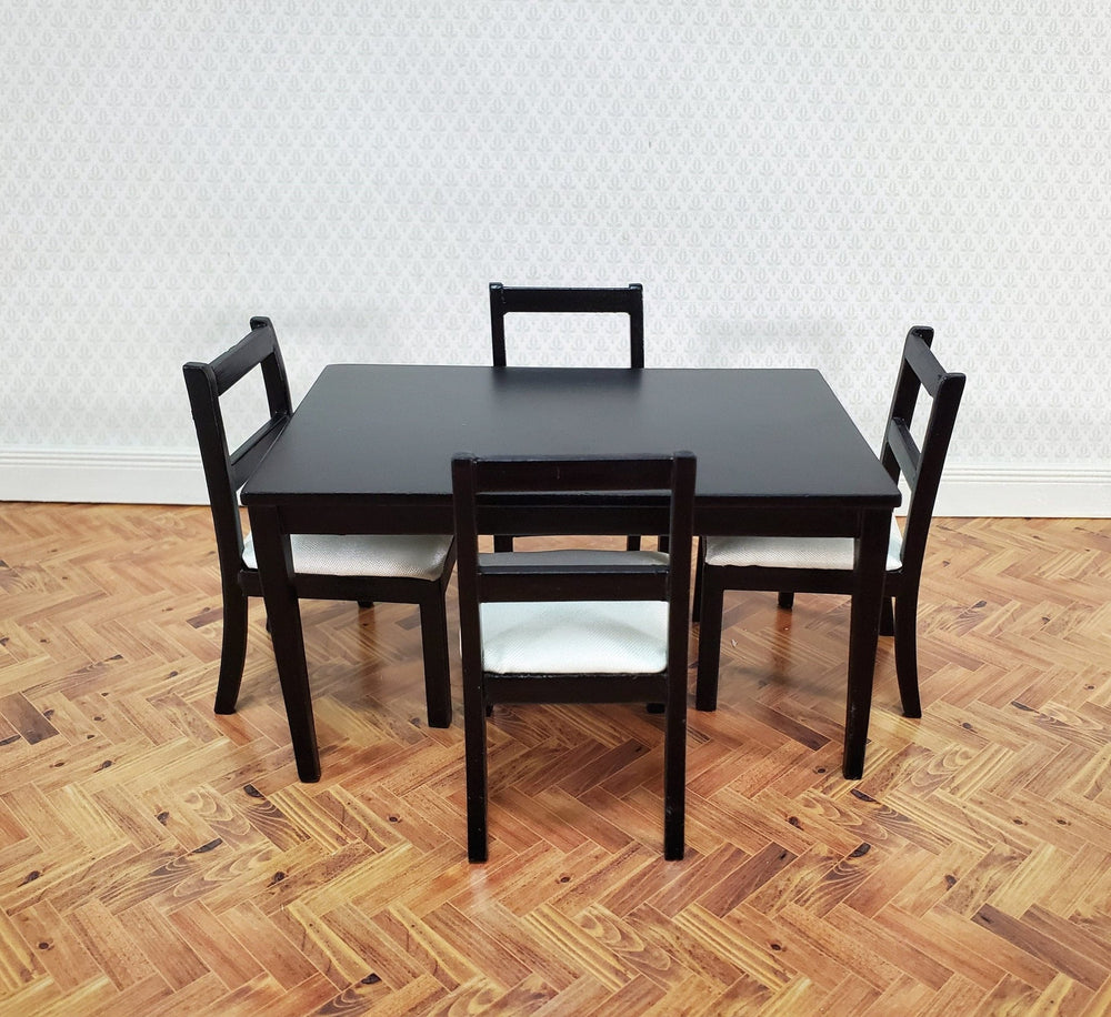 Dollhouse Table with 4 Chairs Black & White 1:12 Scale Dining Room Miniatures Furniture - Miniature Crush