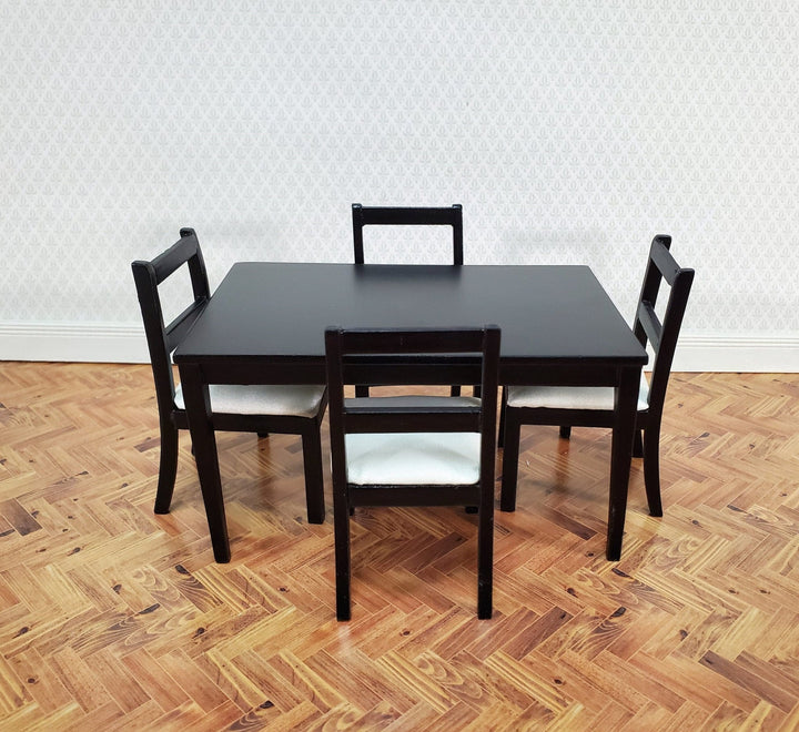 Dollhouse Table with 4 Chairs Black & White 1:12 Scale Dining Room Miniatures Furniture - Miniature Crush