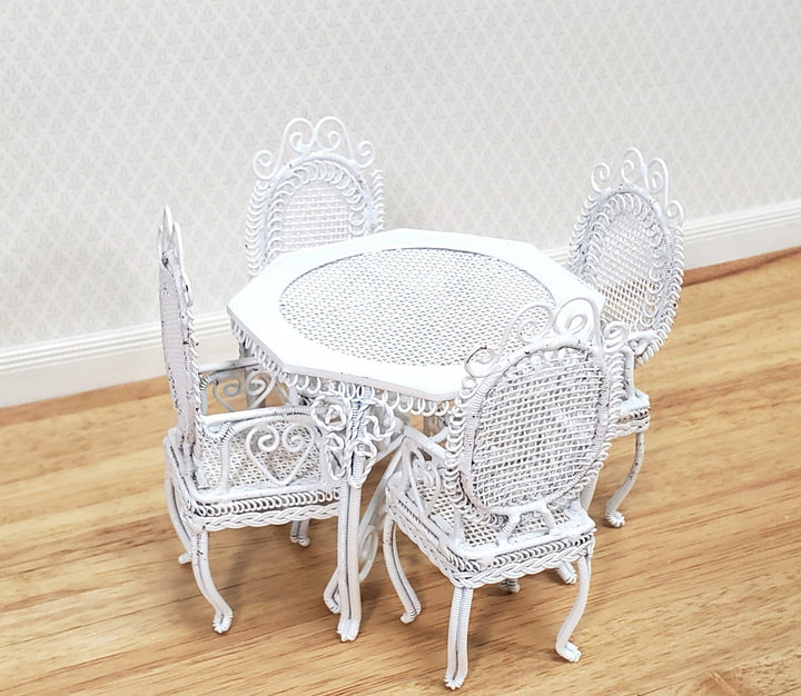 Dollhouse Table with 4 Chairs White Wire Metal 1:12 Scale Miniature or Fairy Garden - Miniature Crush