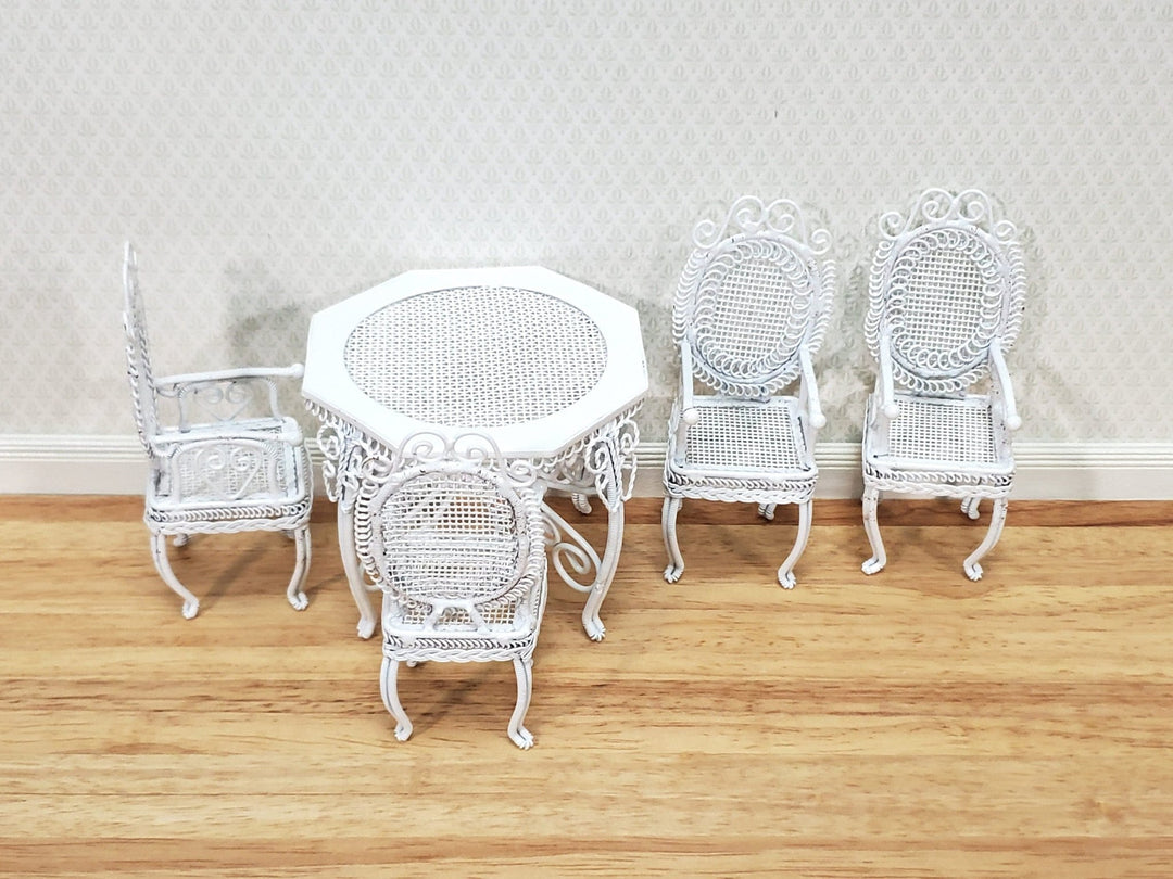 Dollhouse Table with 4 Chairs White Wire Metal 1:12 Scale Miniature or Fairy Garden - Miniature Crush