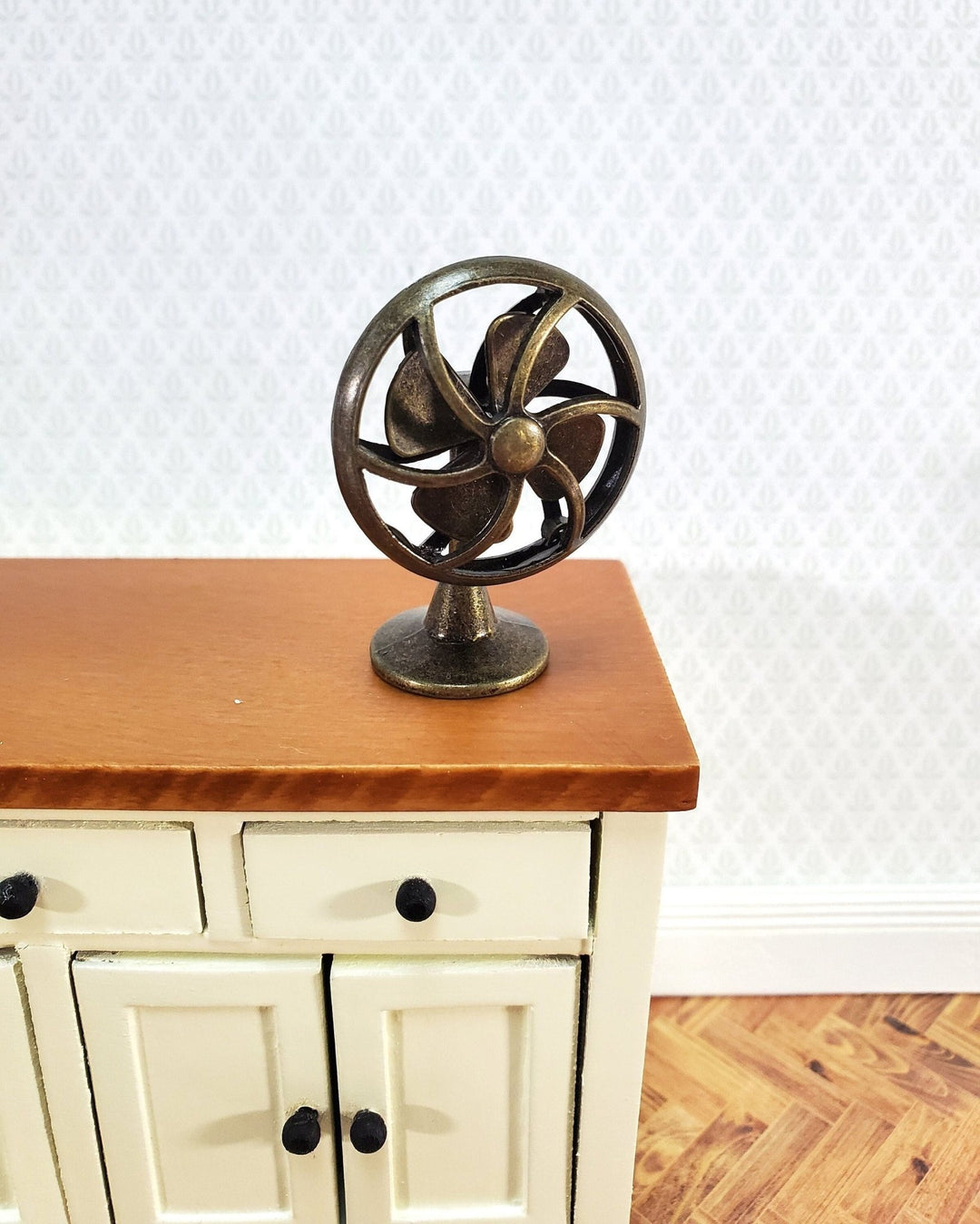 Dollhouse Tabletop Electric Fan Vintage Style 1:12 Scale Miniature Bronze Finish - Miniature Crush