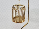 Dollhouse Tall Birdcage with Stand Brass Gold Metal with White Bird 1:12 Scale Miniature - Miniature Crush