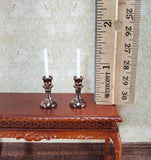 Dollhouse Tall Candlestick Holders with Candles Set of 2 1:12 Scale Metal Aged Copper Finish - Miniature Crush