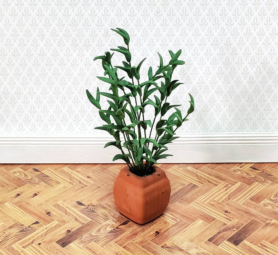 Dollhouse Tall Houseplant Floor Plant in Terra Cotta Pot Green Leafy Leaves 1:12 Scale Miniature - Miniature Crush