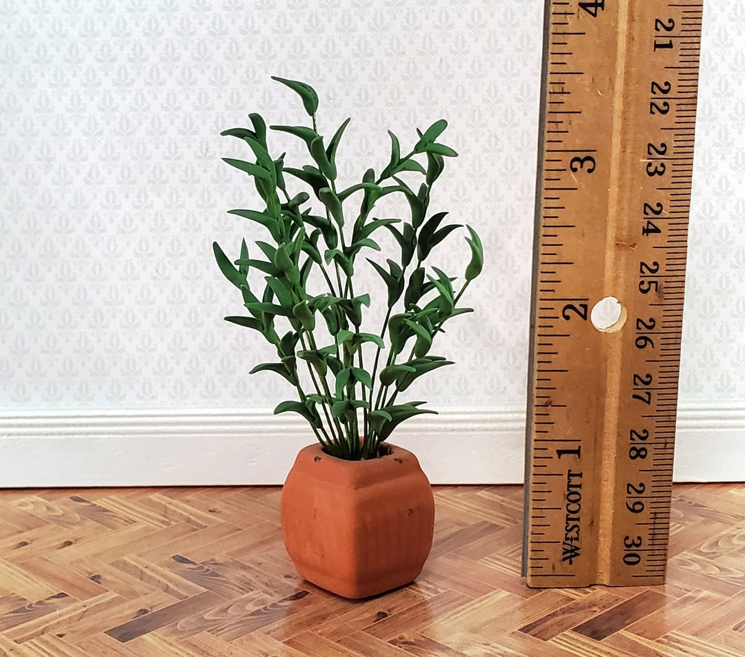 Dollhouse Tall Houseplant Floor Plant in Terra Cotta Pot Green Leafy Leaves 1:12 Scale Miniature - Miniature Crush