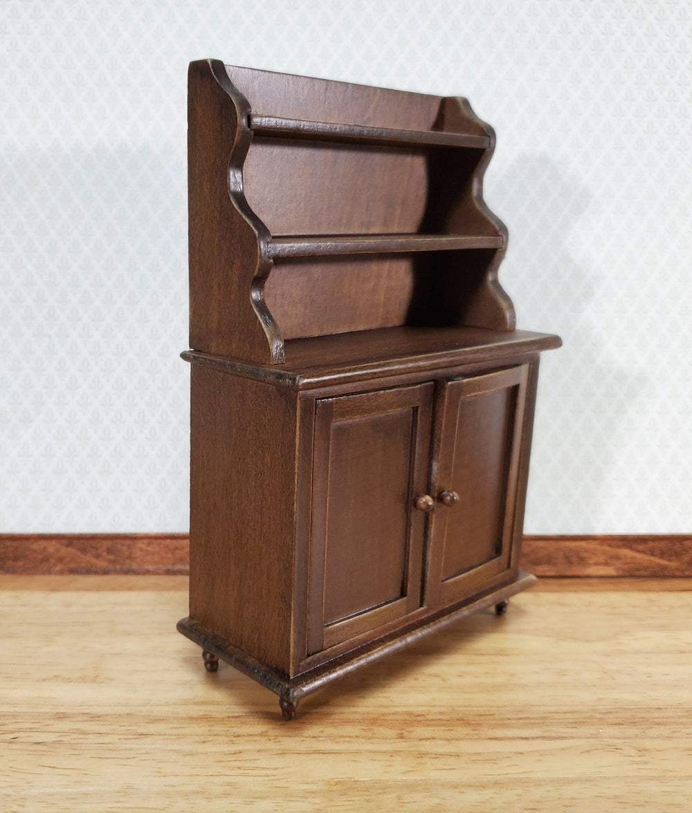 Dollhouse Tall Hutch Cabinet with Shelves Dark Walnut Finish 1:12 Scale Furniture - Miniature Crush