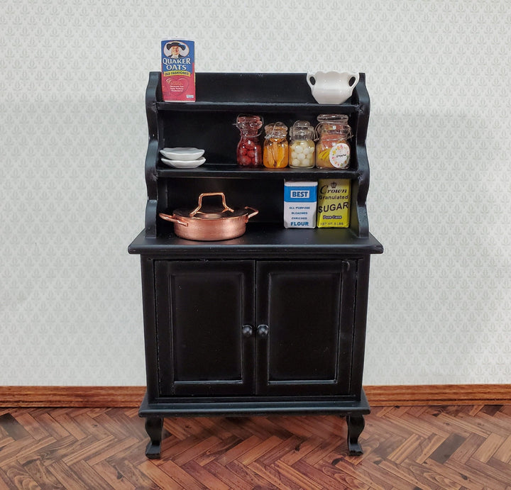 Dollhouse Tall Hutch Cabinet with Shelves Wood with a Black Finish 1:12 Scale Miniature Furniture - Miniature Crush