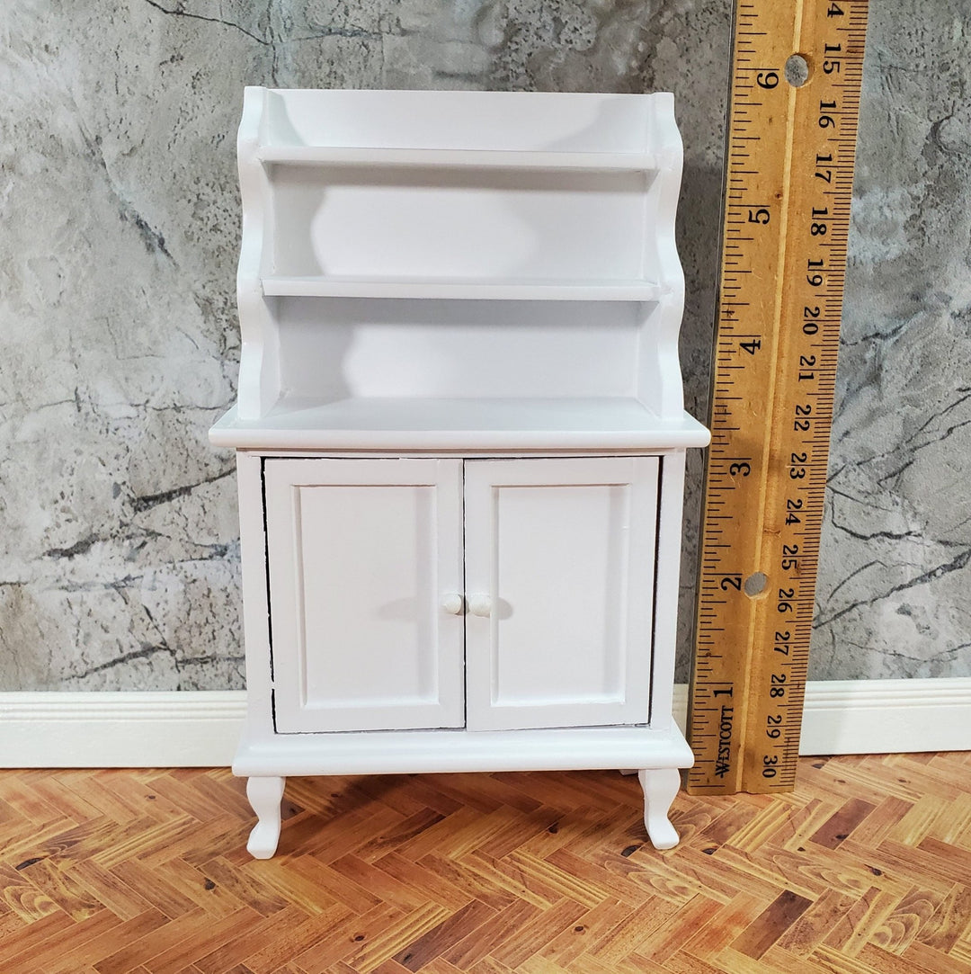 Dollhouse Tall Hutch Cabinet with Shelves Wood with a White Finish 1:12 Scale Miniature Furniture - Miniature Crush