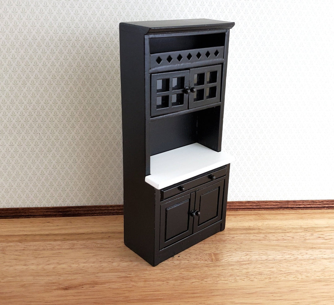 Dollhouse Tall Kitchen Cabinet Cupboard Black White Counter 1:12 Scale Miniature - Miniature Crush