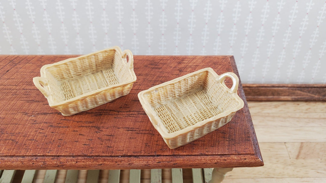 Dollhouse Tan Baskets Set of 2 Rectangle with Handles 1:12 Scale Miniatures - Miniature Crush