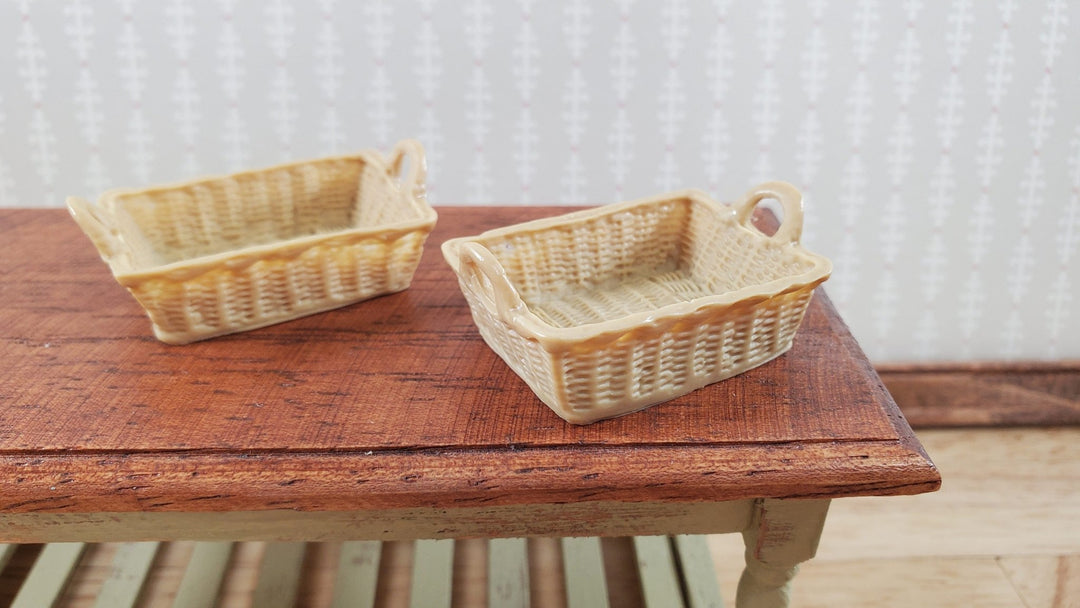 Dollhouse Tan Baskets Set of 2 Rectangle with Handles 1:12 Scale Miniatures - Miniature Crush
