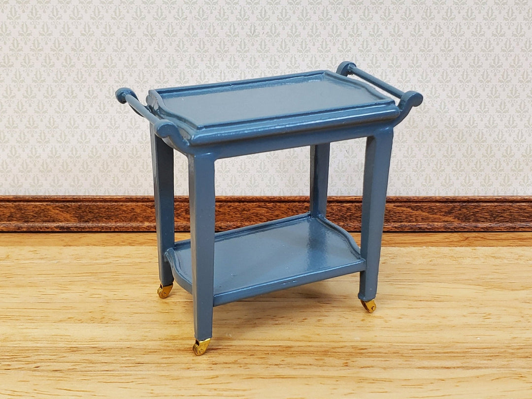 Dollhouse Tea Cart Two Tiered Serving Trolley for Tea or Food BLUE 1:12 Scale Miniature Furniture - Miniature Crush
