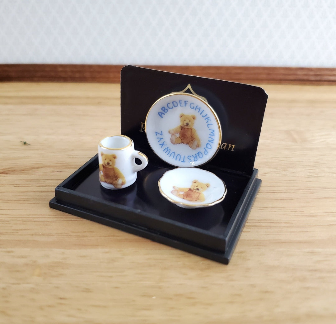 Dollhouse Teddy Bear ABC Nursery Dishes Reutter Porcelain 1:12 Scale Plate Bowl Cup - Miniature Crush