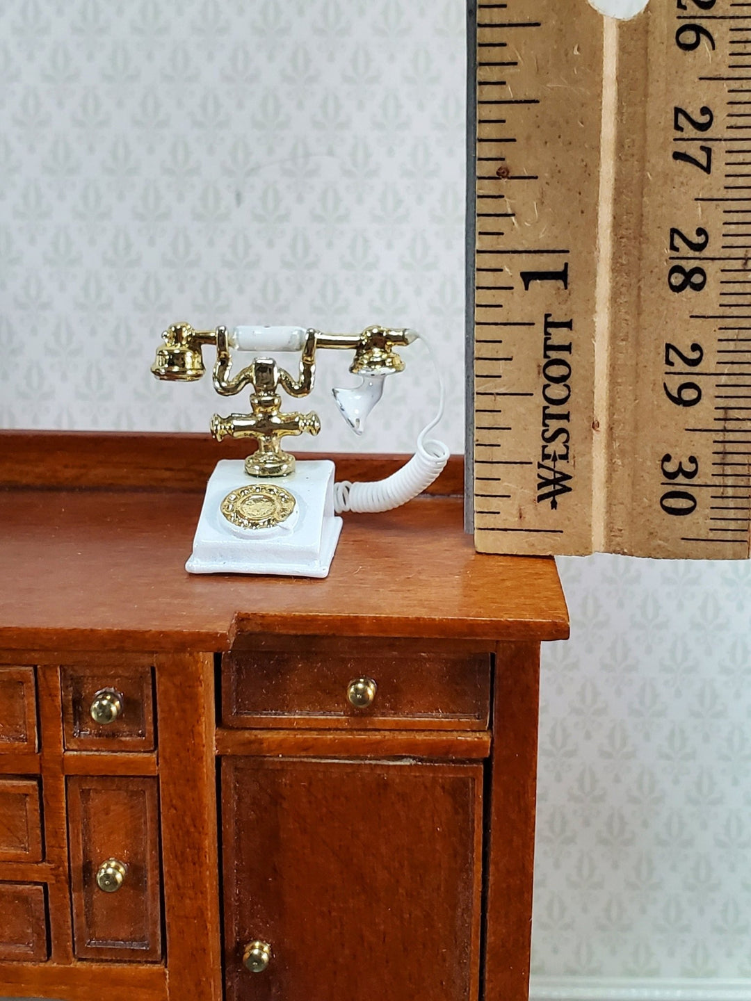 Dollhouse Telephone Vintage Style 1890s - 1920s White 1:12 Scale Miniature Phone - Miniature Crush