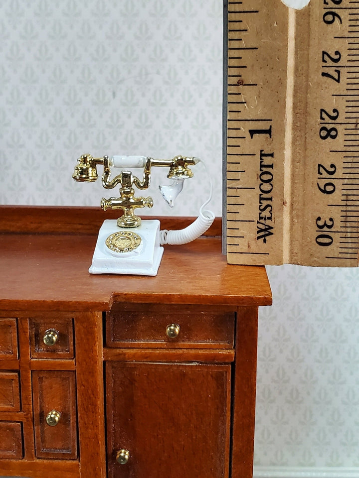 Dollhouse Telephone Vintage Style 1890s - 1920s White 1:12 Scale Miniature Phone - Miniature Crush
