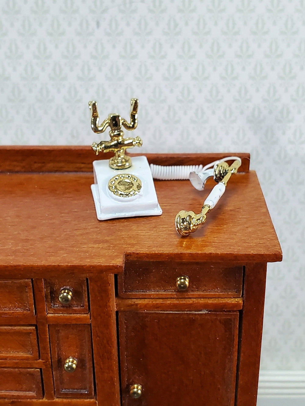 Dollhouse Telephone Vintage Style 1890s - 1920s White 1:12 Scale Miniature Phone - Miniature Crush