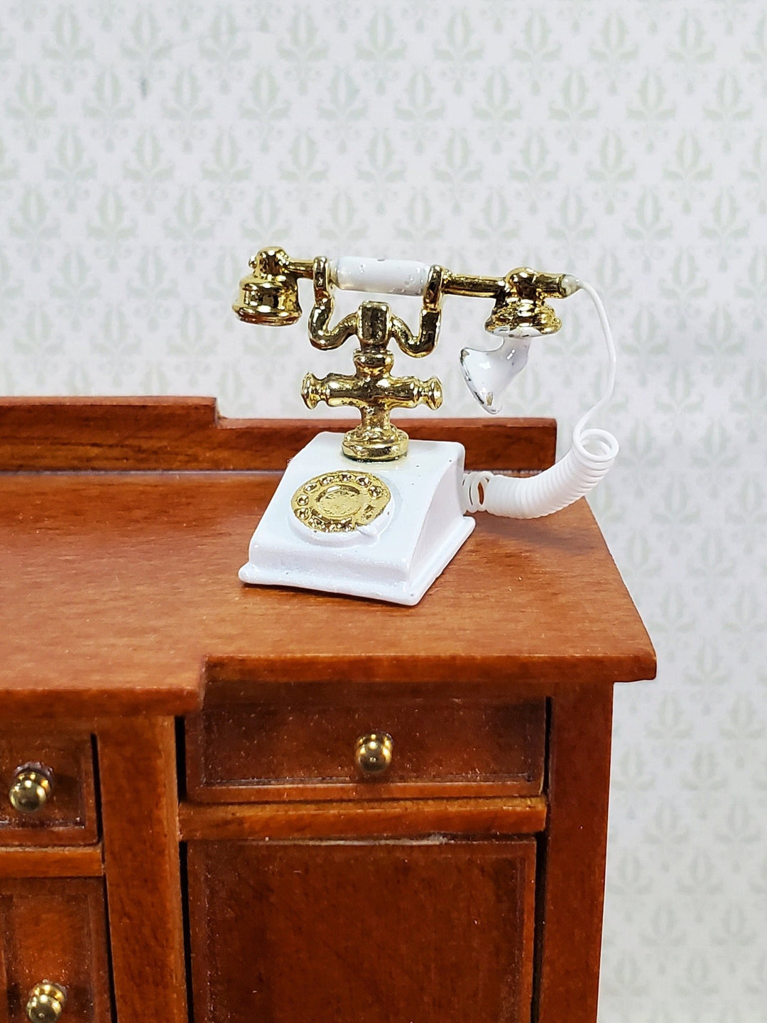 Dollhouse Telephone Vintage Style 1890s - 1920s White 1:12 Scale Miniature Phone - Miniature Crush