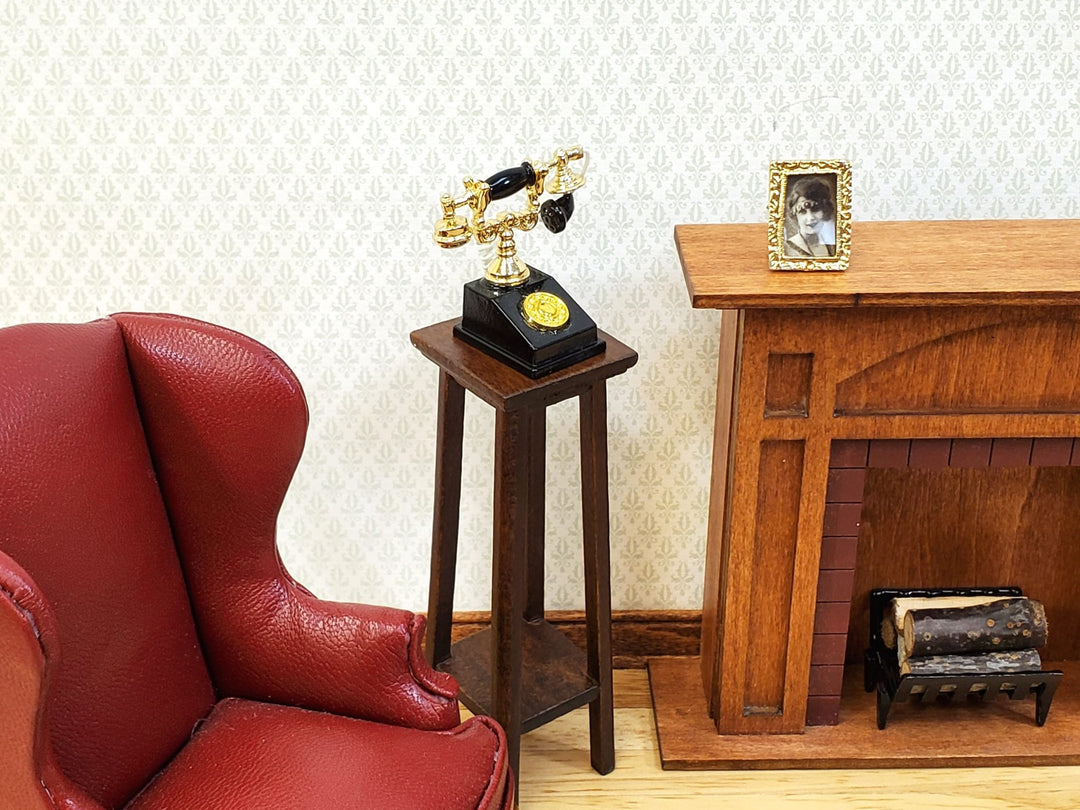 Dollhouse Telephone Vintage Style Black & Gold 1890s - 1920s 1:12 Scale Miniature Phone - Miniature Crush