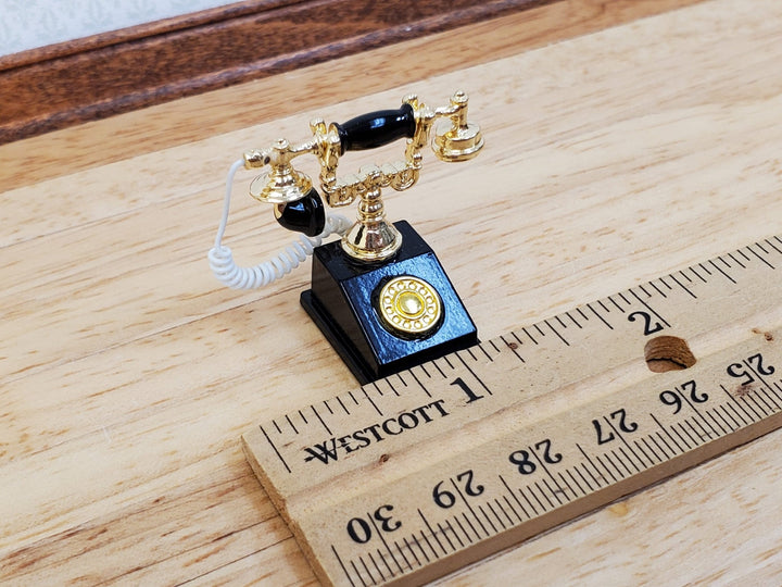 Dollhouse Telephone Vintage Style Black & Gold 1890s - 1920s 1:12 Scale Miniature Phone - Miniature Crush