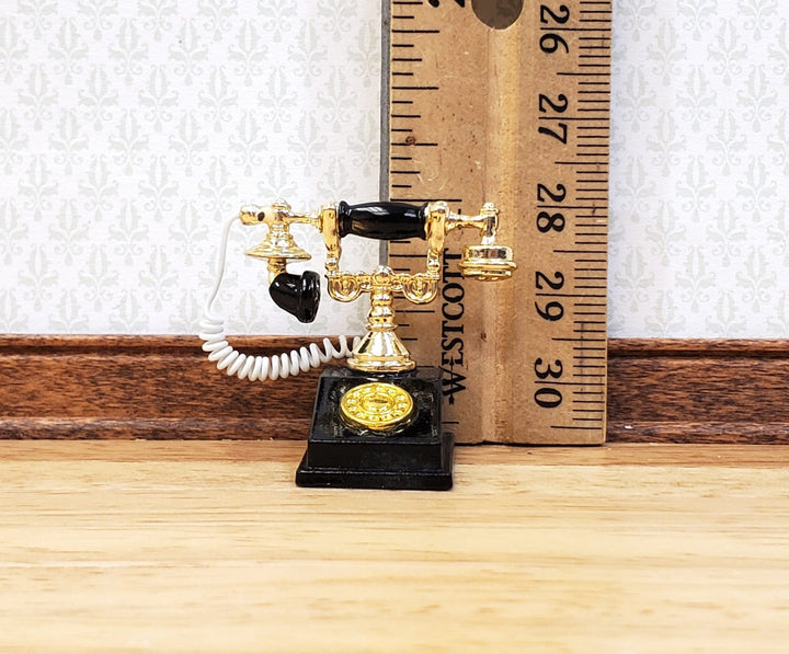 Dollhouse Telephone Vintage Style Black & Gold 1890s - 1920s 1:12 Scale Miniature Phone - Miniature Crush