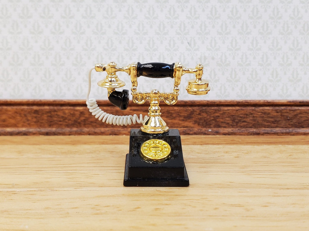 Dollhouse Telephone Vintage Style Black & Gold 1890s - 1920s 1:12 Scale Miniature Phone - Miniature Crush